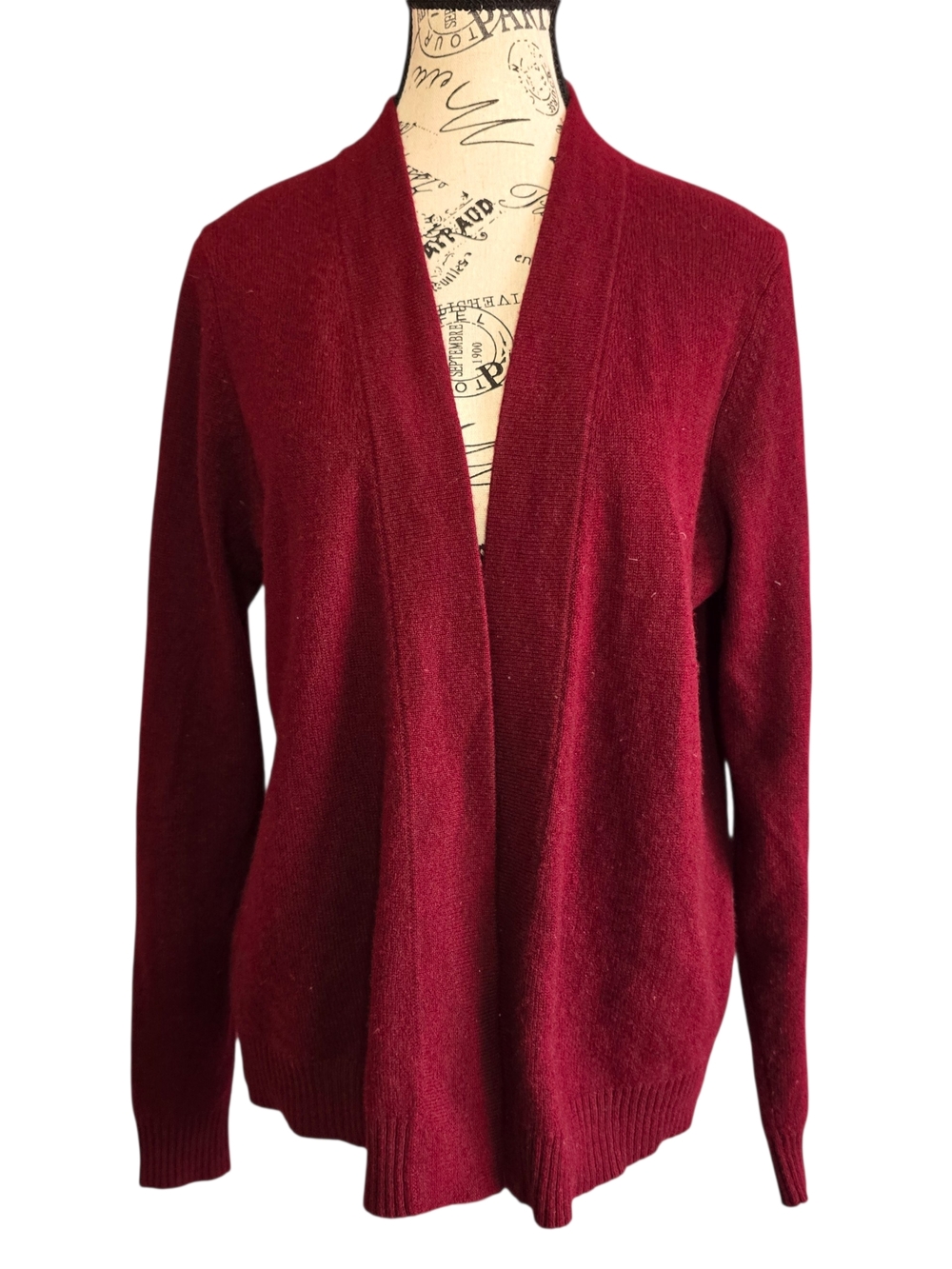 Charter Club Cashmere Open-Front Cardigan Sweater in Deep Wine Luxury M
